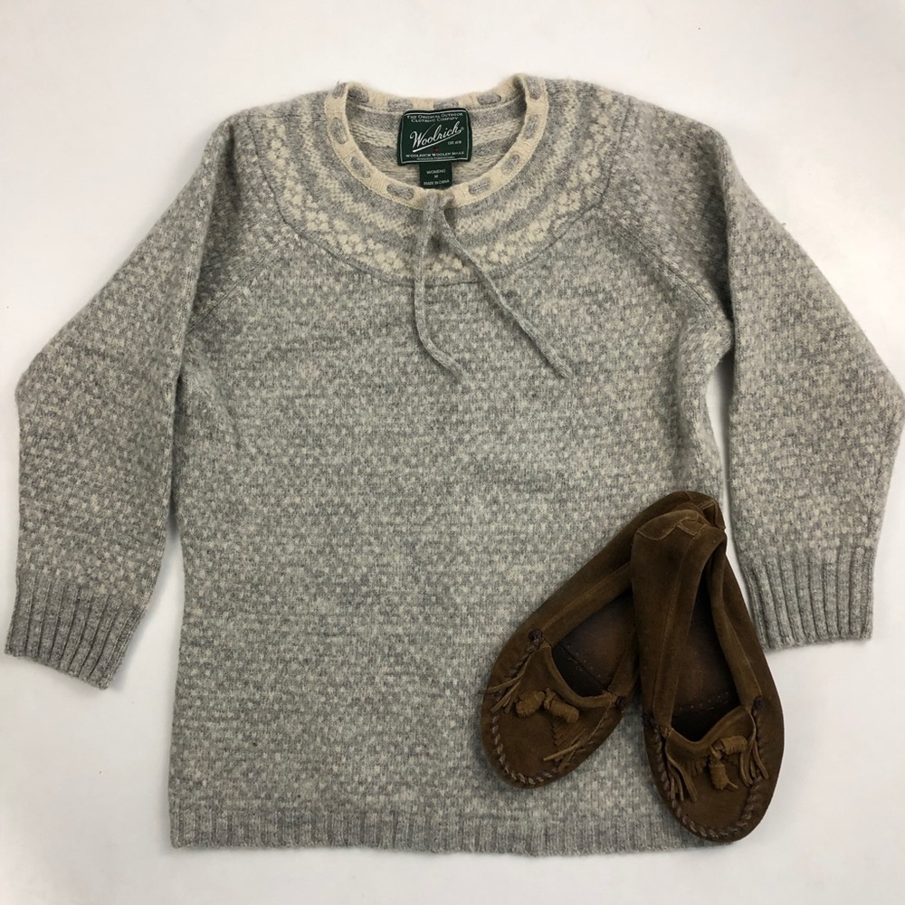 Woolrich Light Gray & Cream Fair Isle Crewneck Sweater